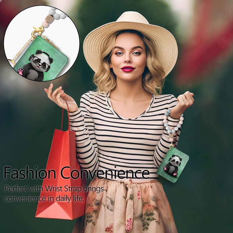 Blusabaca Panda RFID Wallet, Credit Card Holder for Women, Small Cute Wallet with Card Slots Zipper, Leather RFID Card Holder, Card Keychain Wallet, Card Case RFID Blocking Accordion Gift - Image 2